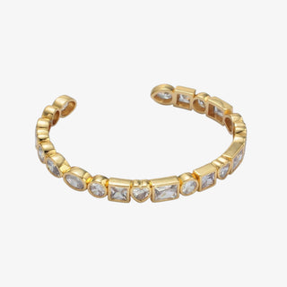Gold CZ Heart Bangle Bracelet | Mixed Shape Open Cuff Jewelry