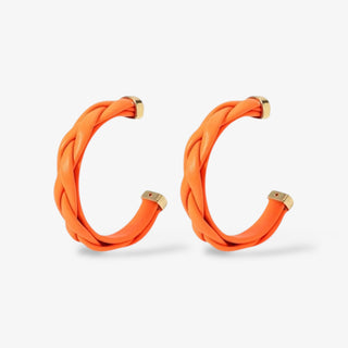 Large braided orange braided leather hoops. 