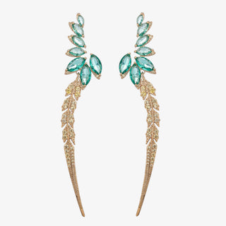 Ellie CZ statement earrings with teal marquise crystals and gold-tone pavé dangle design