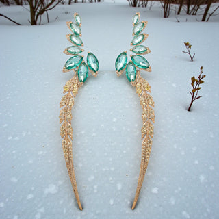 Ellie CZ statement earrings with teal marquise crystals and gold-tone pavé dangle design