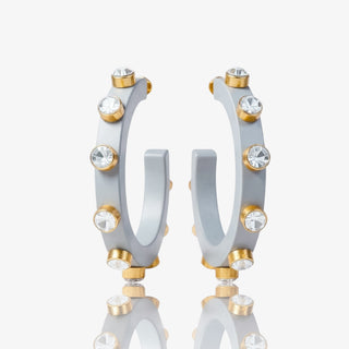 Resin hoop earrings with gold rhinestone accents in grey