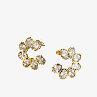 Serena Earrings with oval-cut clear crystals in a gold-tone floral stud design