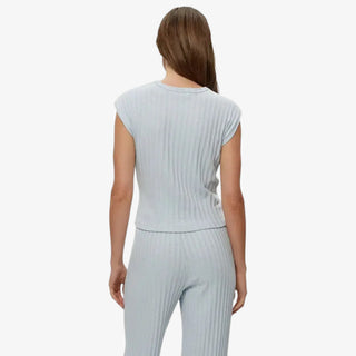 Michael Stars Jinny Power Top in Splash pale blue ribbed sleeveless knit top front view