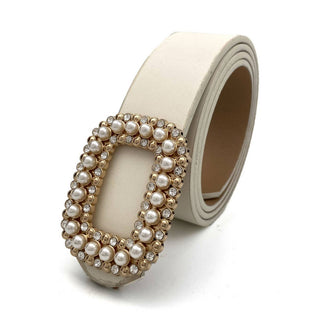 Rhinestone Square Belt Ivory