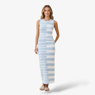 blue stripe skirt set two piece knit outfit front view