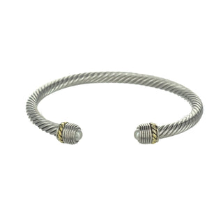  Cable Circle Cuff Bracelet with pearl ends and gold rope accents