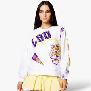 Queen of Sparkles LSU Icon Sweatshirt with sequin, tiger, graphic design all over