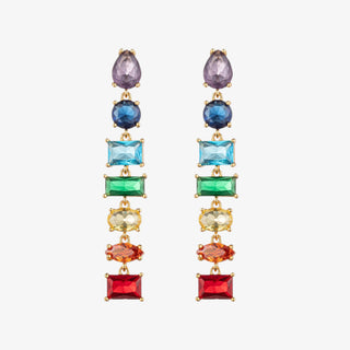 Lisa multicolor crystal drop earrings with vertical tiered faceted stones in gold-tone setting
