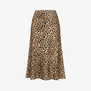 Leopard print skirt on a light gray background