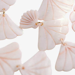 Pink shell drop earrings lightweight mermaid style tiered design front view