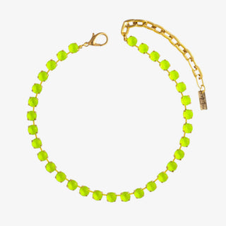 neon yellow crystal necklace gold chain tennis style bright statement jewelry front view