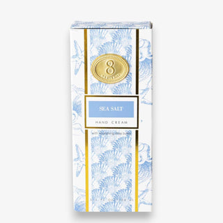 sea salt hand cream gift box with blue coastal shell print and gold accents 8 oak lane 3.4 oz