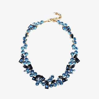 Rown blue crystal statement necklace with blue stones and gold-tone setting