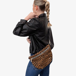 Hair on hide Westlyn bum bag with cheetah print and adjustable crossbody strap