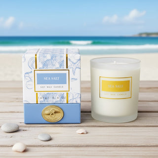 Sea Salt soy candle coastal home fragrance beach decor glass jar candle front view
