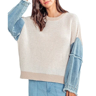 Mixed Media Tan Sweater