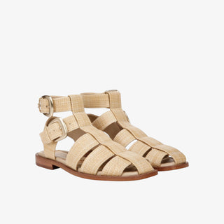 Sam Edelman Dawn Sandal in raffia strappy cage design with square toe and buckle ankle strap