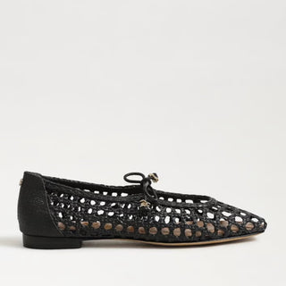 Black woven mesh Sam Edelman Marcie ballet flat with bow detail and almond toe side view