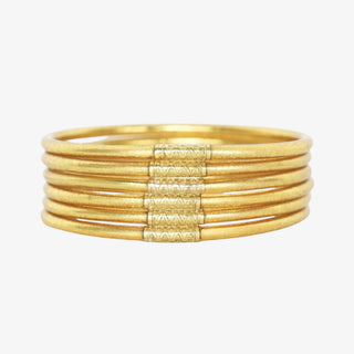 BudhaGirl All Weather Bangles in aura gold with gold accent details for everyday bracelet stacks front view