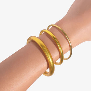 BudhaGirl All Weather Bangles in aura gold with gold accent details for everyday bracelet stacks front view