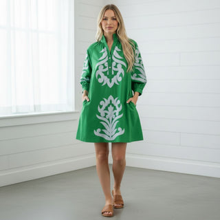 Bold Green Applique Dress