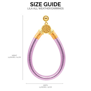 BudhaGirl Lila All Weather Earrings size guide showing 2.5 inch height and 1.5 inch width