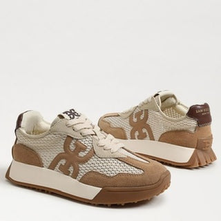 Sam Edelman Langley mesh sneakers in ivory and tan with cowsuede accents