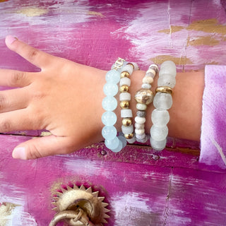 Kyra Glass Bead Stretch Bracelet Ocean