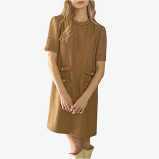 Evelyn Tweed Dress Camel Final Sale