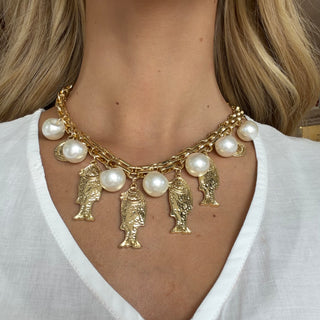 Coastal Gold and Pearl Necklace