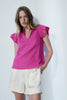 Melissa Nepton Carrie Bright Pink Top with a v-neck, ruffle sleeves and soft linen fabric. A great staple for your Spring 2024 wardrobe. 