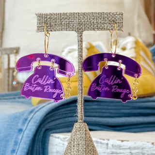 Purple Calling Baton Rouge Earrings for LSU Game days, tailgates or watch parties.