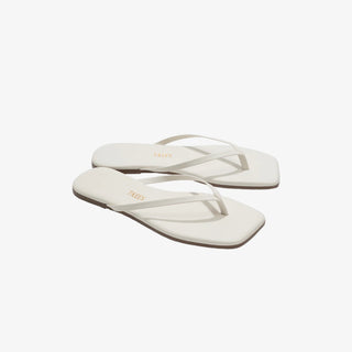TKEES Lily square toe flip flop sandal in cream with minimalist design and cushioned flat sole