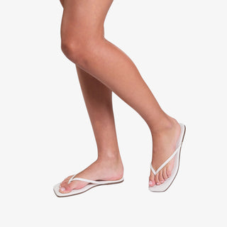 TKEES Lily square toe flip flop sandal in cream with minimalist design and cushioned flat sole