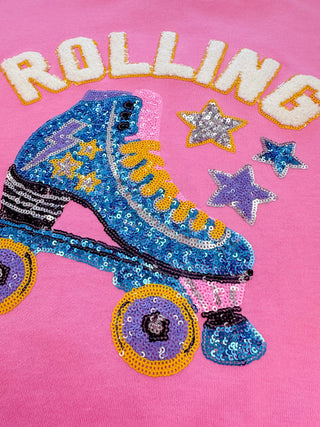 Roller Skate Sequin Sweatshirt Pink