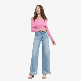 High Rise Cuff Baggy Jeans