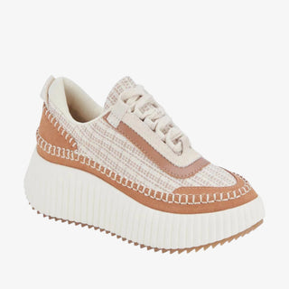 Dolce Vita Dolen Platform Sneaker in neutral woven with tan suede and whipstitch, size 10
