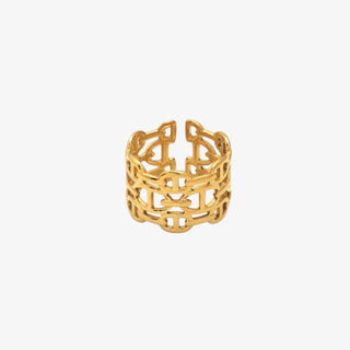 Gold stacked mariner ring with openwork chain link design