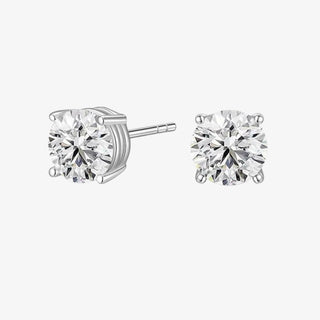 Classic Round Cut Stud Earrings with clear crystals in silver-tone four-prong setting
