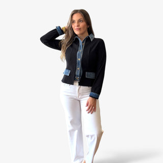 Black Blazer with Denim Trim