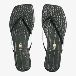 emerald green croc flip flop sandal square toe top view