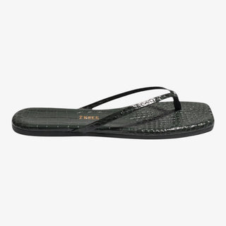 TKEES square toe flip flop sandal cream on foot casual outfit side view