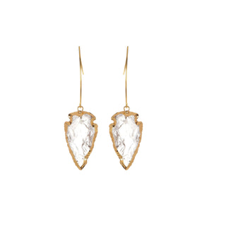 Clear Aurora Arrowhead Earrings with gold trim and long ear hooks