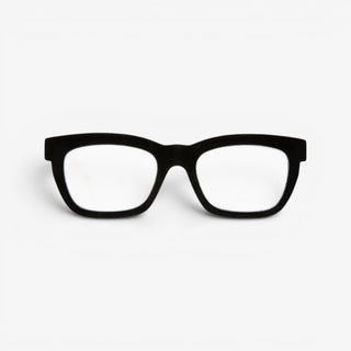 EyeJets Dubai black velvet blue light readers with white temples front view on a white background