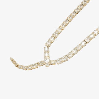 Gold emerald cut CZ tennis chain necklace with lariat-style drop