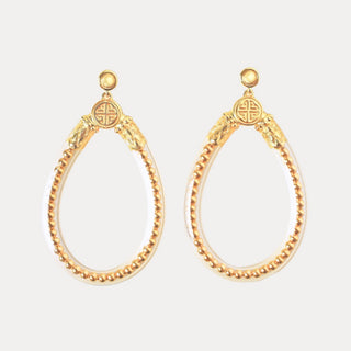 BudhaGirl Gold Bibi All Weather Earrings with clear teardrop design and gold bead detail front product view