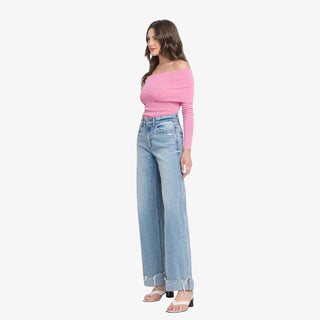 High Rise Cuff Baggy Jeans