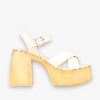 Neutral Sam Edelman Suzanna Sandal with white wood heel.