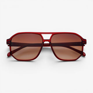 Dark Cherry aviator sunglasses with oversized square aviator frame and gradient brown lenses front view