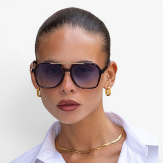 FREYRS Spencer tortoise blue aviator sunglasses worn by model lifestyle view